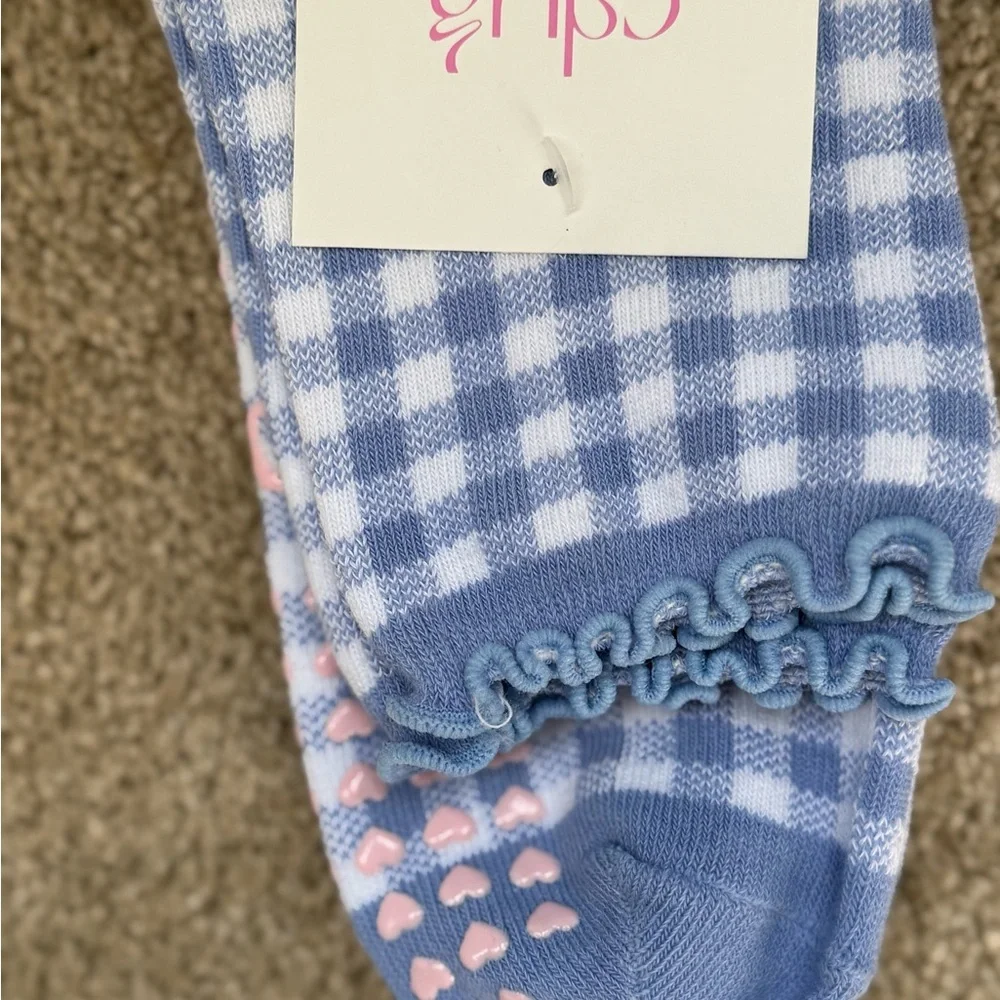 NWT Stollie Grip Socks Blue and Pink Checkered Pilates Yoga Barre